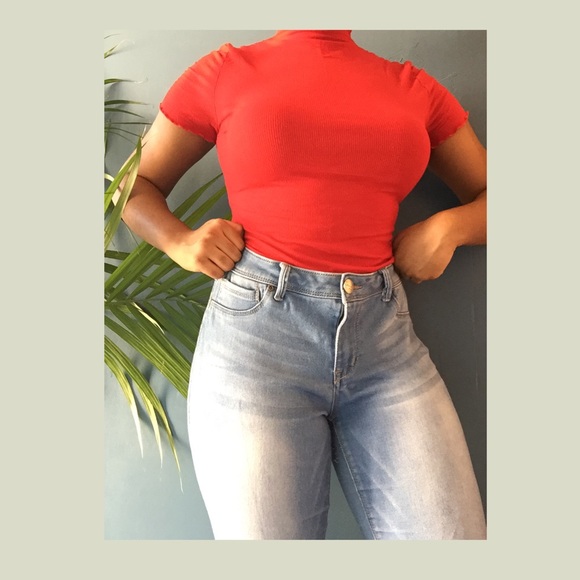 Red Mock Neck Tee - Picture 2 of 6